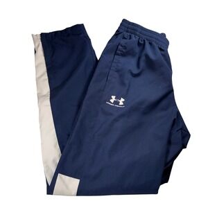 Under Armour Mens Navy Blue Track Pants White Stripe Zipper Cuffs Medium